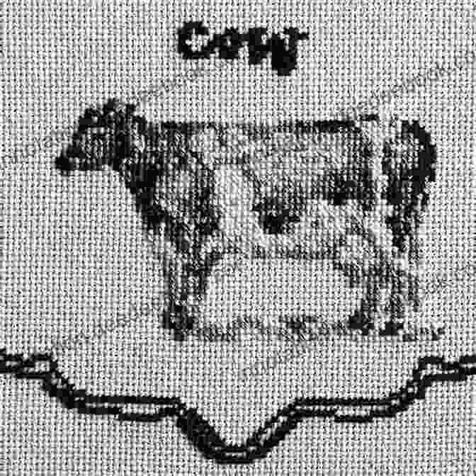 Close Up Of A Crazy Cow Lady Cross Stitch Pattern Showing Intricate Details Crazy Cow Lady Cross Stitch Pattern