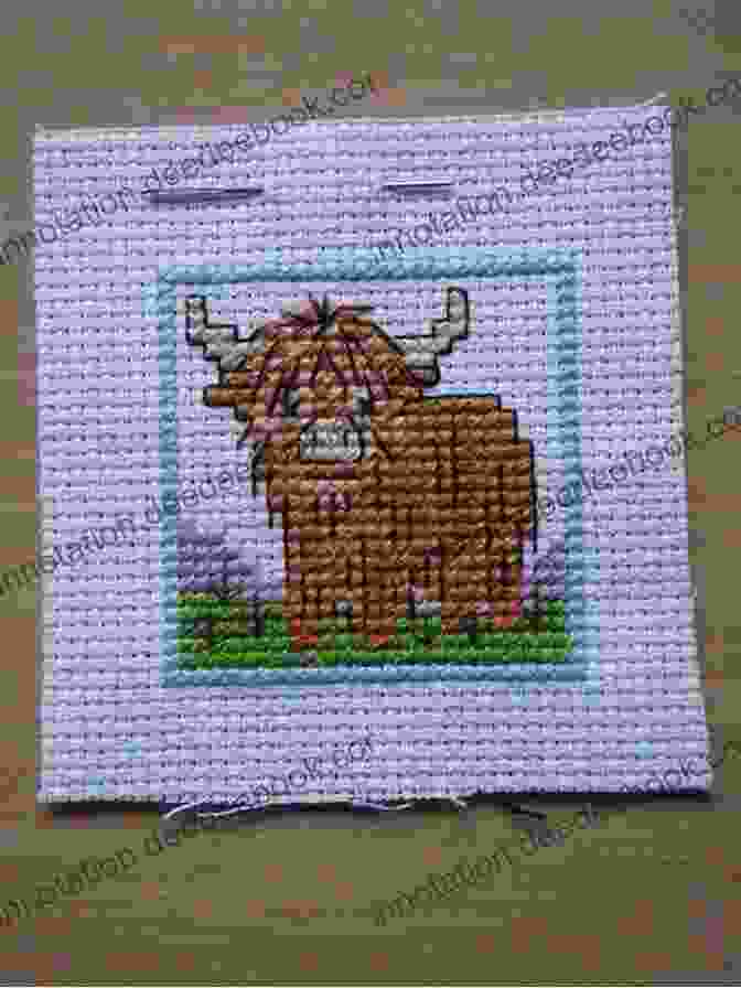 Crafter's Hands Diligently Stitching The Crazy Cow Lady Cross Stitch Pattern Crazy Cow Lady Cross Stitch Pattern